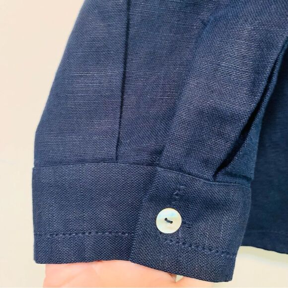 Malcolm & Co navy blue heavy weight  Irish linen women’s button front shacket 2x - Picture 3 of 6